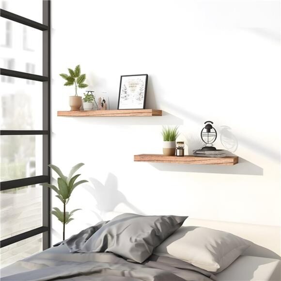 Wood Floating Shelves for Wall, Wooden Wall Shelves for Bedroom, Set of 6 - Picture 5 of 8